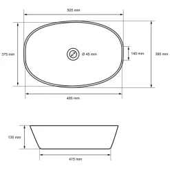 Waschbecken Oval ohne Überlauf 50,5x38,5x13,5 cm Weiß aus Keramik LuxeBath