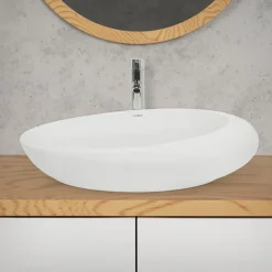 Waschbecken Oval ohne Überlauf 58,5x37,5x14,5 cm Weiß aus Keramik