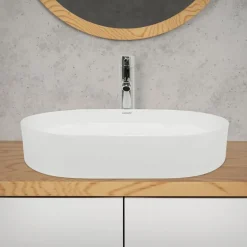 Waschbecken Oval ohne Überlauf 60,5x38x12,5 cm Weiß aus Keramik