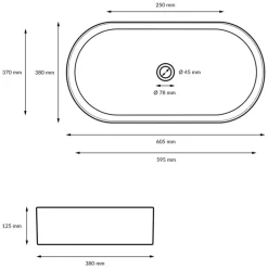 Waschbecken Oval ohne Überlauf 60,5x38x12,5 cm Weiß aus Keramik
