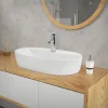 Waschbecken Oval ohne Überlauf 60x40x12 cm Weiß aus Keramik ML-Design