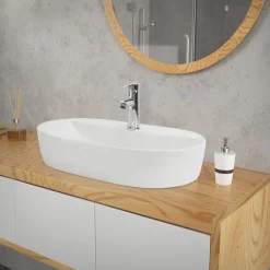 Waschbecken Oval ohne Überlauf 60x40x12 cm Weiß aus Keramik ML-Design