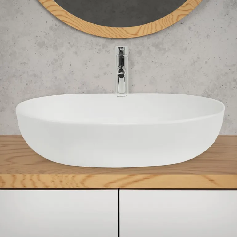 Waschbecken Oval ohne Überlauf 60x42x14,5 cm Weiß aus Keramik