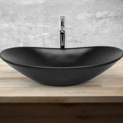 Waschbecken Oval ohne Überlauf 63x36x15,5 cm Schwarz aus Keramik ML-Design