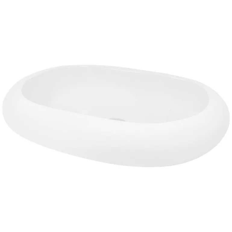 Waschbecken Oval ohne Überlauf 63x42x12 cm Weiß aus Keramik