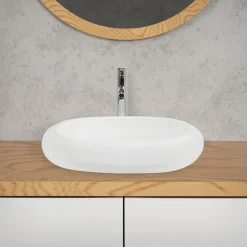 Waschbecken Oval ohne Überlauf 63x42x12 cm Weiß aus Keramik