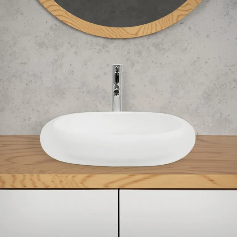 Waschbecken Oval ohne Überlauf 63x42x12 cm Weiß aus Keramik