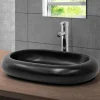 Waschbecken Oval ohne Überlauf 65x45x11 cm Schwarz aus Keramik ML-Design