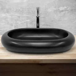 Waschbecken Oval ohne Überlauf 65x45x11 cm Schwarz aus Keramik ML-Design