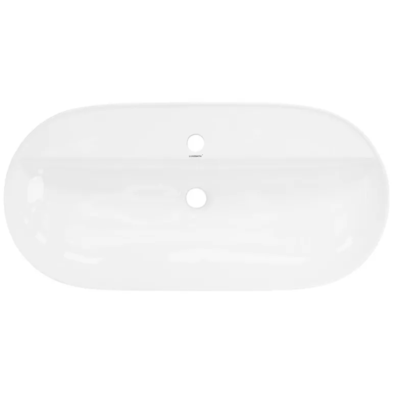 Waschbecken Oval ohne Überlauf 80x40x12 cm Weiß aus Keramik ML-Design