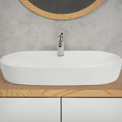 Waschbecken Oval ohne Überlauf 80x40x12 cm Weiß aus Keramik ML-Design