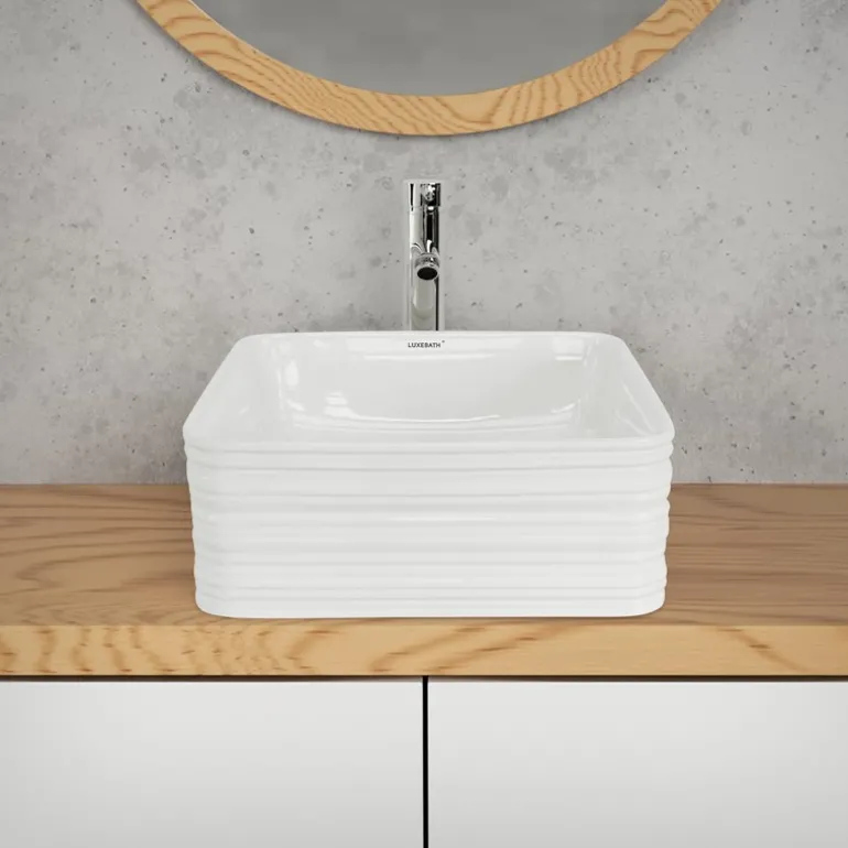 Waschbecken Quadratisch ohne Überlauf 39x39x15 cm Weiß aus Keramik ML-Design