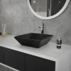Waschbecken Quadratisch ohne Überlauf 41x41x12 cm Schwarz aus Keramik ML-Design