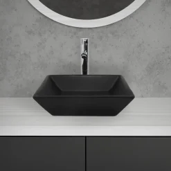 Waschbecken Quadratisch ohne Überlauf 41x41x12 cm Schwarz aus Keramik ML-Design