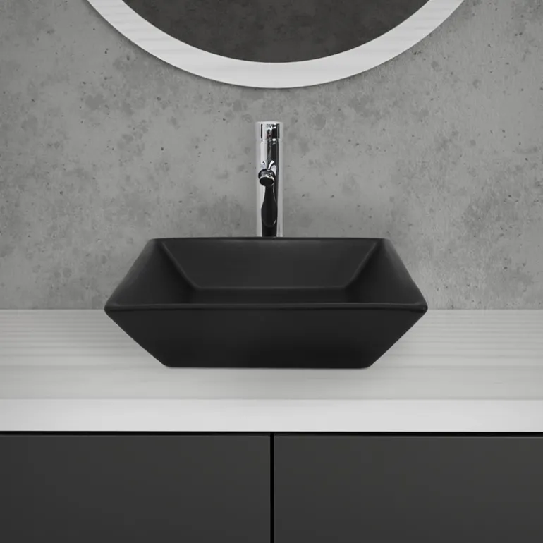 Waschbecken Quadratisch ohne Überlauf 41x41x12 cm Schwarz aus Keramik ML-Design