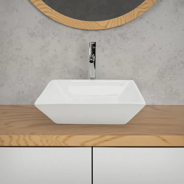 Waschbecken Quadratisch ohne Überlauf 41x41x12 cm Weiß aus Keramik ML-Design