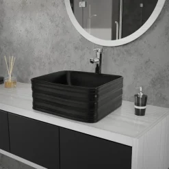 Waschbecken Quadratisch ohne Überlauf 39x39x15 cm Schwarz aus Keramik ML-Design