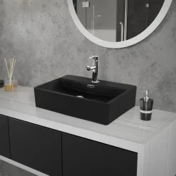 Waschbecken Rechteckig mit Überlauf 51,5x36x13 cm Schwarz aus Keramik ML-Design