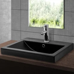 Waschbecken Rechteckig mit Überlauf 53,5x46x16,5 cm Schwarz matt aus Keramik ML-Design