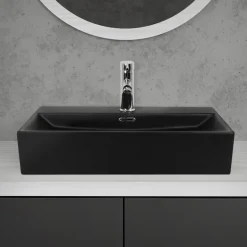 Waschbecken Rechteckig mit Überlauf 60,5x36,5x13 cm Schwarz aus Keramik ML-Design