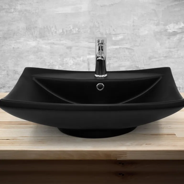 Waschbecken Rechteckig mit Überlauf 61x45,5x18,5 cm Schwarz aus Keramik ML-Design