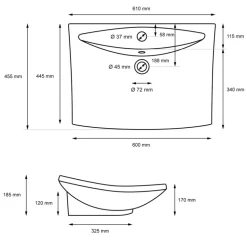 Waschbecken Rechteckig mit Überlauf 61x45,5x18,5 cm Schwarz aus Keramik ML-Design