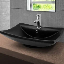 Waschbecken Rechteckig mit Überlauf 61x45,5x18,5 cm Schwarz aus Keramik ML-Design