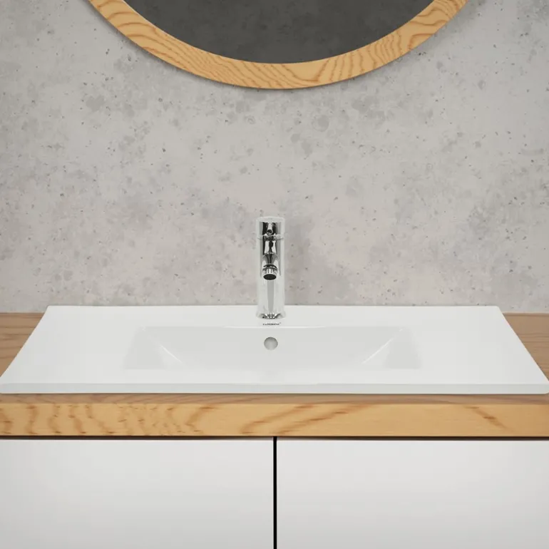 Waschbecken Rechteckig mit Überlauf 810x465x175 mm Weiß aus Keramik