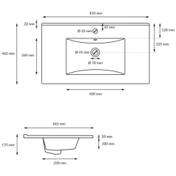 Waschbecken Rechteckig mit Überlauf 810x465x175 mm Weiß aus Keramik