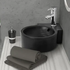 Waschbecken Rund mit Überlauf 45x36x13 cm Schwarz aus Keramik ML-Design