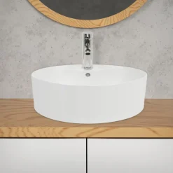 Waschbecken Rund mit Überlauf Ø 46x15,5 cm Weiß aus Keramik