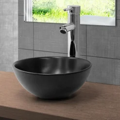 Waschbecken Rund ohne Überlauf Ø 28x15 cm Schwarz matt aus Keramik ML-Design
