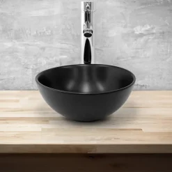 Waschbecken Rund ohne Überlauf Ø 28x15 cm Schwarz matt aus Keramik ML-Design