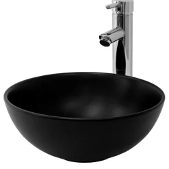 Waschbecken Rund ohne Überlauf Ø 32x13,5 cm Schwarz aus Keramik ML-Design