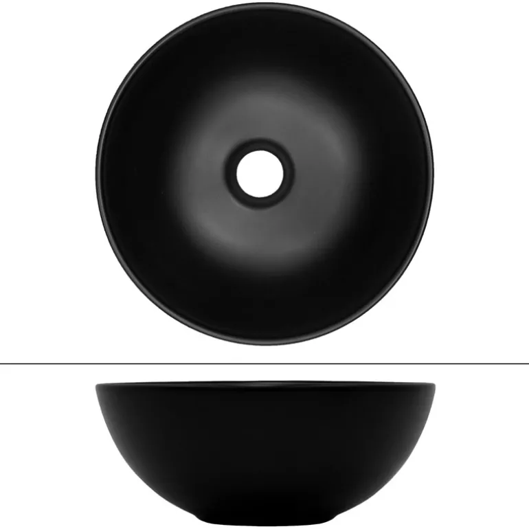 Waschbecken Rund ohne Überlauf Ø 32x13,5 cm Schwarz aus Keramik ML-Design