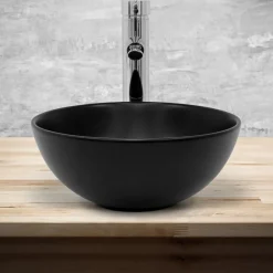 Waschbecken Rund ohne Überlauf Ø 32x13,5 cm Schwarz aus Keramik ML-Design