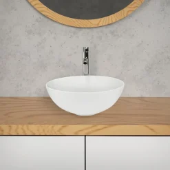 Waschbecken Rund ohne Überlauf Ø 32x13,5 cm Weiß aus Keramik LuxeBath