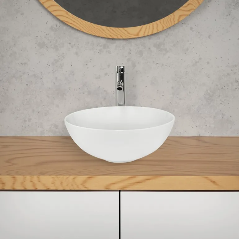 Waschbecken Rund ohne Überlauf Ø 32x13,5 cm Weiß aus Keramik LuxeBath