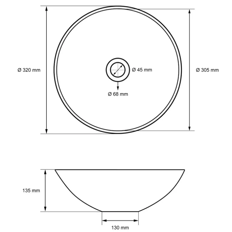 Waschbecken Rund ohne Überlauf Ø 32x13,5 cm Weiß aus Keramik LuxeBath