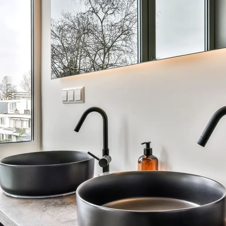 Waschbecken Rund ohne Überlauf Ø 36x12 cm Schwarz aus Keramik ML-Design