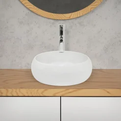 Waschbecken Rund ohne Überlauf Ø 40x35 cm Weiß aus Keramik