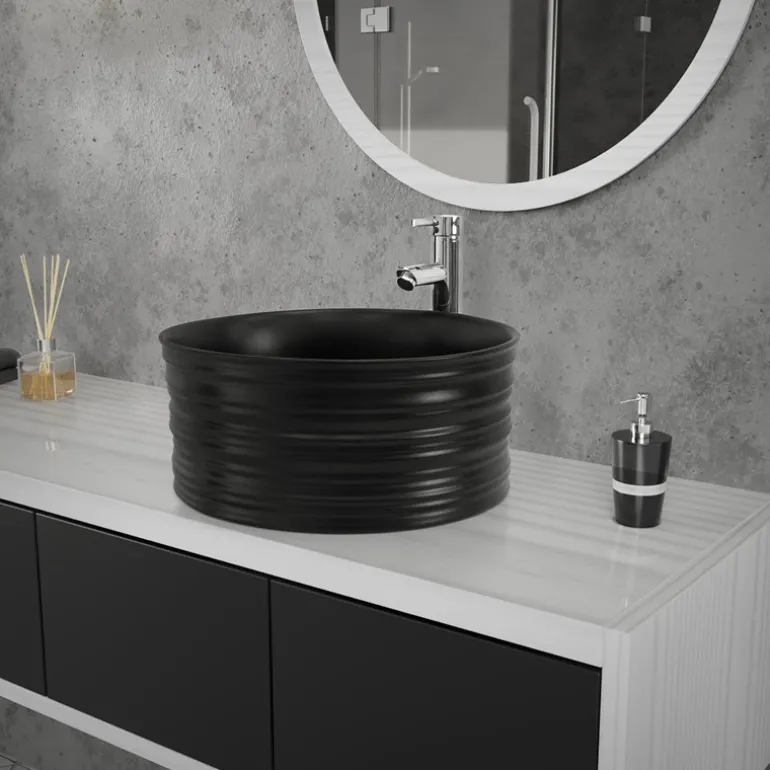 Waschbecken Rund ohne Überlauf Ø 41x18 cm Schwarz aus Keramik ML-Design
