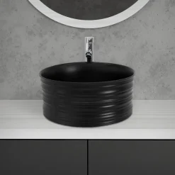 Waschbecken Rund ohne Überlauf Ø 41x18 cm Schwarz aus Keramik ML-Design