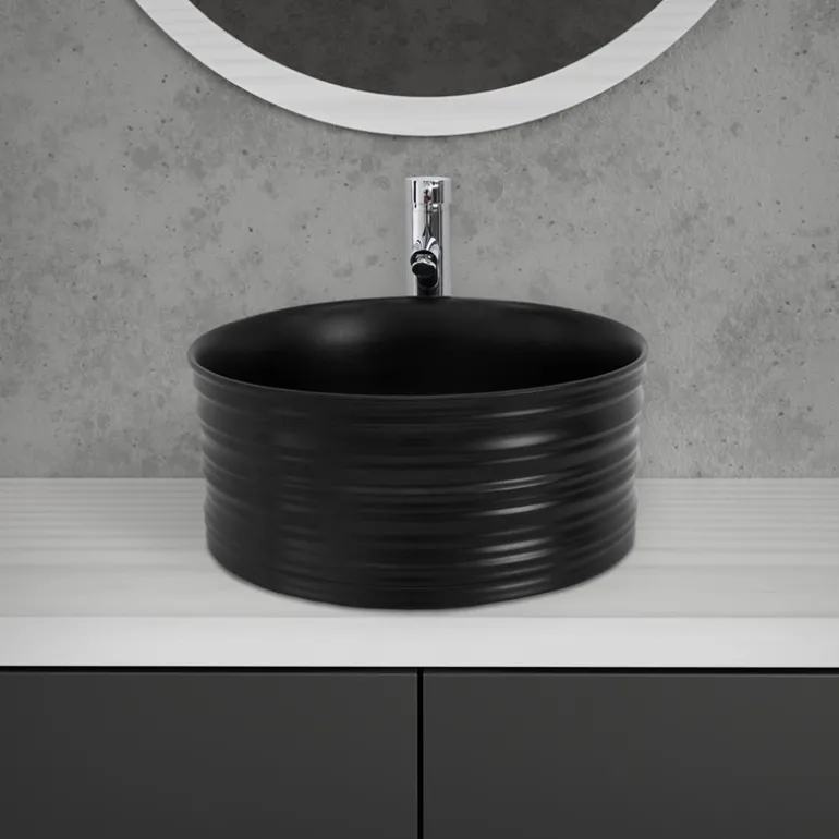 Waschbecken Rund ohne Überlauf Ø 41x18 cm Schwarz aus Keramik ML-Design