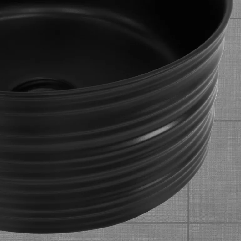 Waschbecken Rund ohne Überlauf Ø 41x18 cm Schwarz aus Keramik ML-Design