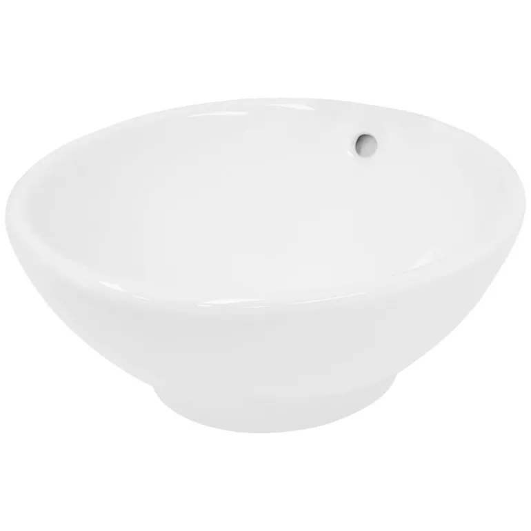 Waschbecken Rund Ø 420 x 170 mm Weiß inkl. Überlauf aus Keramik