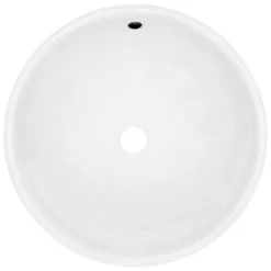 Waschbecken Rund Ø 420 x 170 mm Weiß inkl. Überlauf aus Keramik