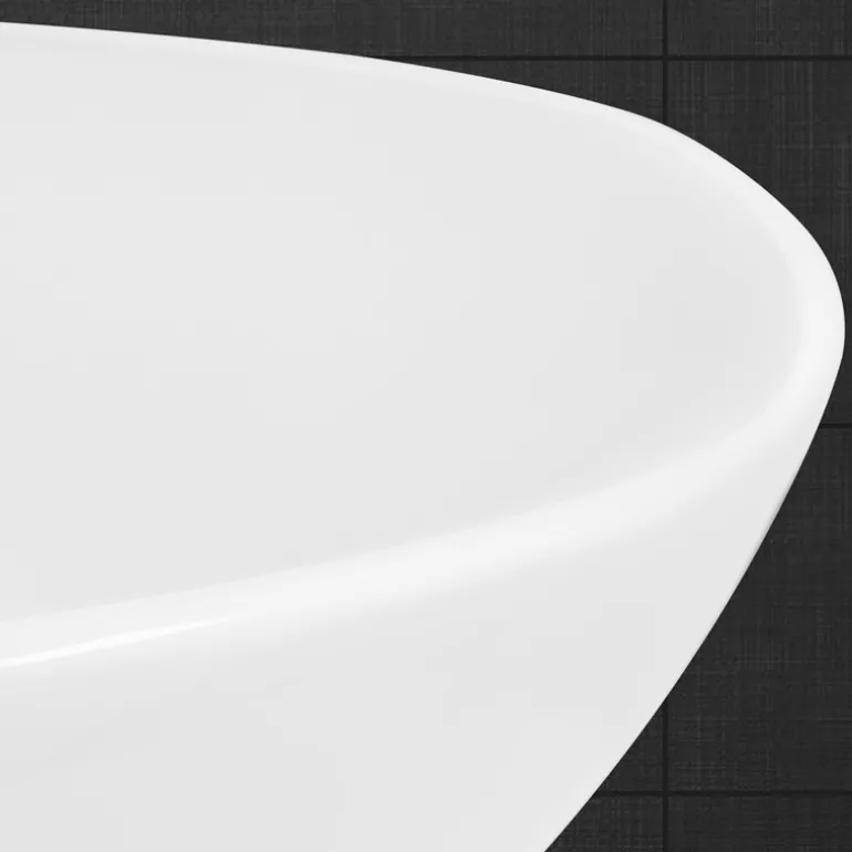 Waschbecken Rund Ø 420 x 170 mm Weiß inkl. Überlauf aus Keramik