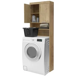 Waschmaschinenschrank mit 2 Türen und 2 offenen Fächern 187,5x63 cm Eichenoptik ML-Design