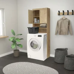 Waschmaschinenschrank mit 2 Türen und 2 offenen Fächern 187,5x63 cm Eichenoptik ML-Design